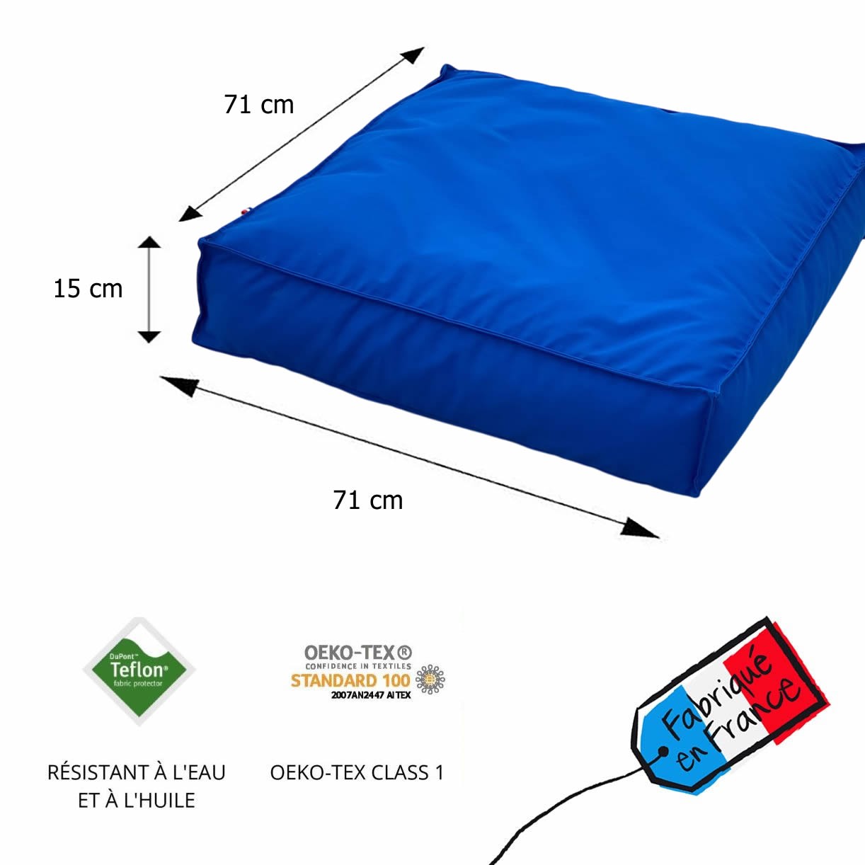 Croquis des dimensions du coussin Nomade